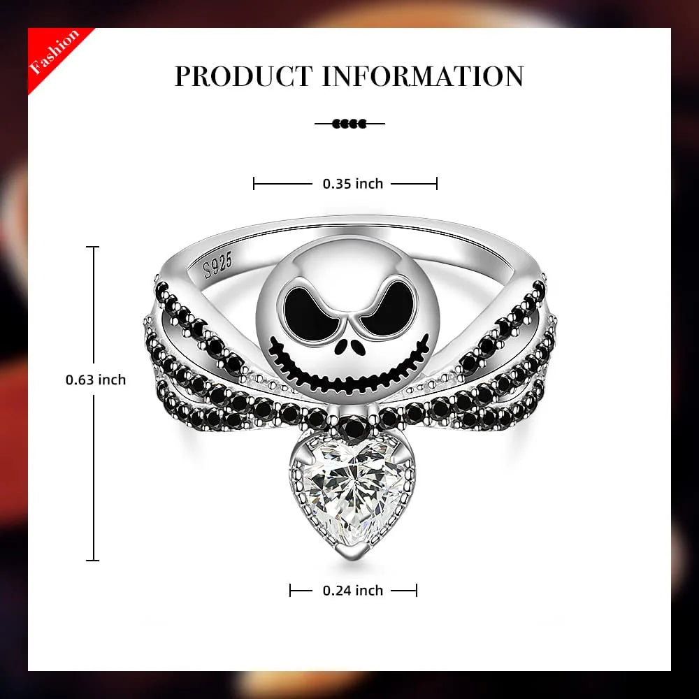 Disney Nightmare Before Christmas Jack Skellington Ring – Black Enamel Crystal Halloween Jewelry for Women