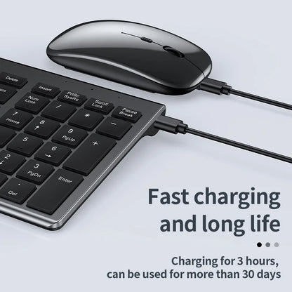 Jomaa Slim Bluetooth Keyboard & Mouse Set — Rechargeable 2.4G USB Wireless Combo for Laptop & Computer