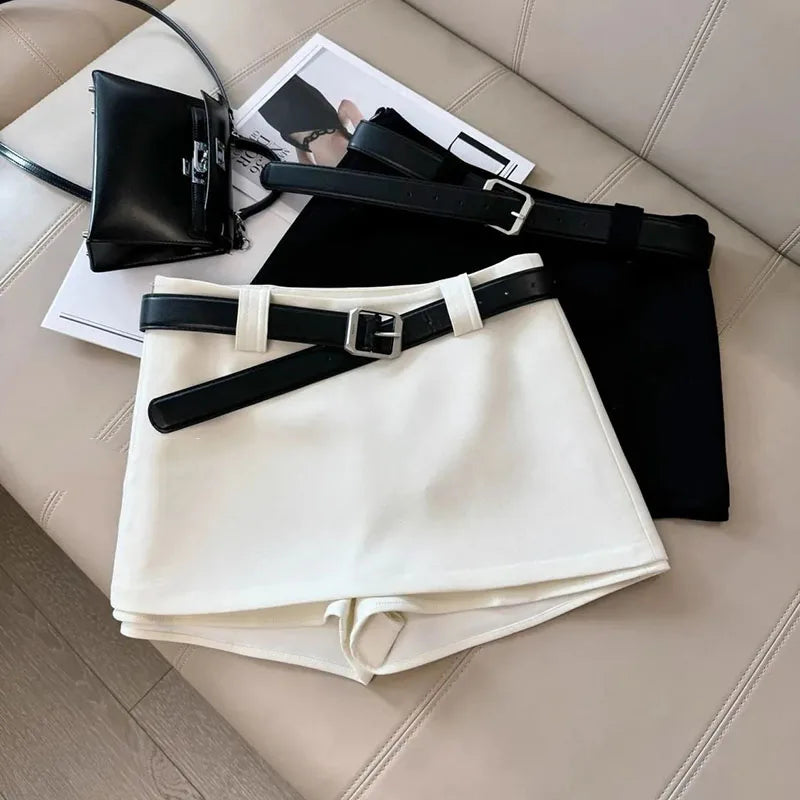 Black & White Office Skirt – Sexy Tight A-Line Hip Skirt with Belt, Stylish All-Match Ladies Fashion