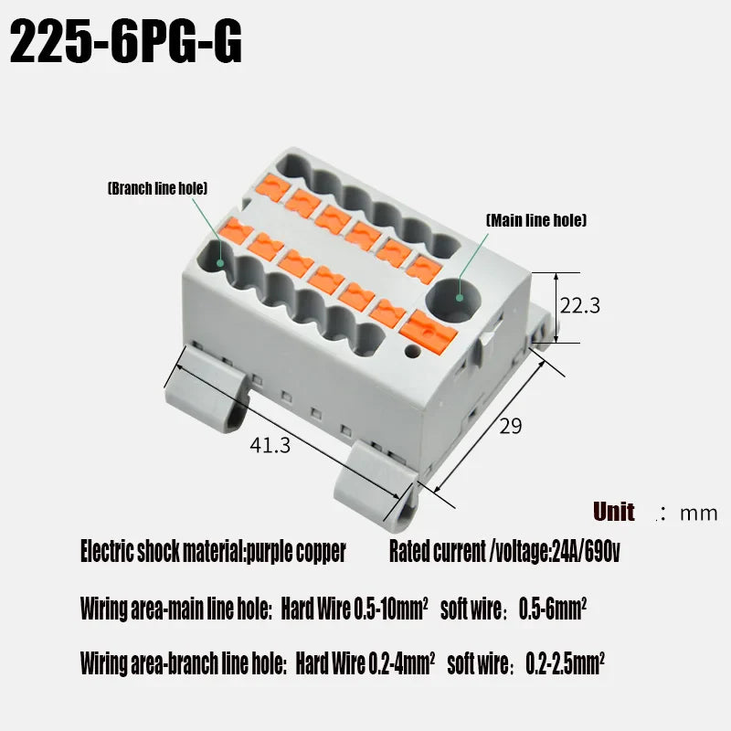 Push-In Modular Wire Connector Terminal Block – Compact 1-In Multiple-Out Splicing Lighting Connector, 225 Series (1Pc)