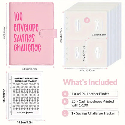 100 Envelopes Money Saving Challenge Binder – Password Lock Budget Organizer for Cash, Expense & Cost Management Notebook Binder