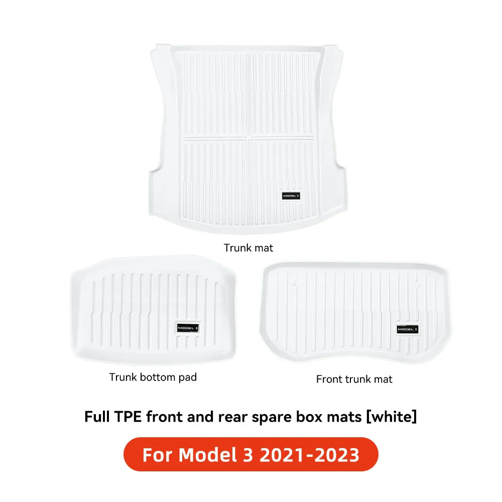 YZ TPE White Foot Pad — Fully-Surrounded Floor Liner for Tesla Model 3 & Model Y (2021–2025) | Waterproof, Non-Slip