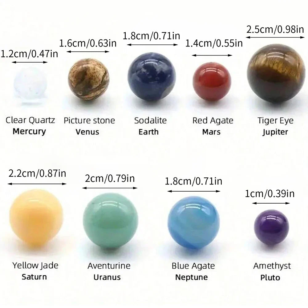 Solar System Crystal Gemstone Sphere Set – 9 Planet Stone Balls Galaxy Model for Home & Office Decor Gift