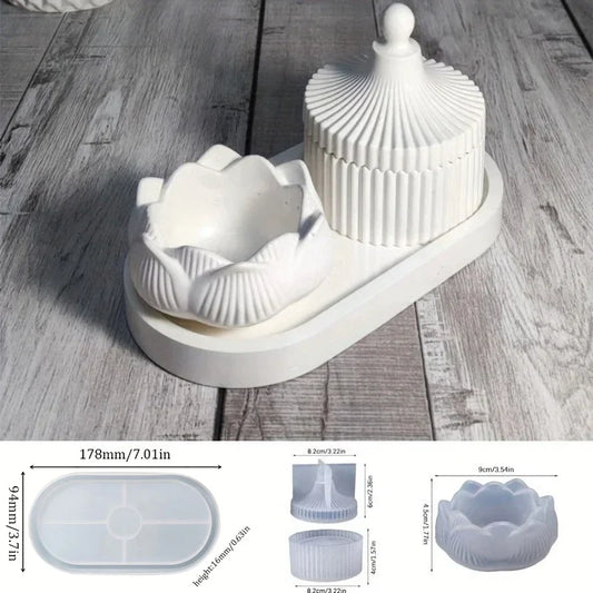 DIY Lotus Candle Holder 3-Piece Silicone Resin Mold – Handmade Epoxy, Plaster & Cement Craft Storage & Home Decor Making Kit