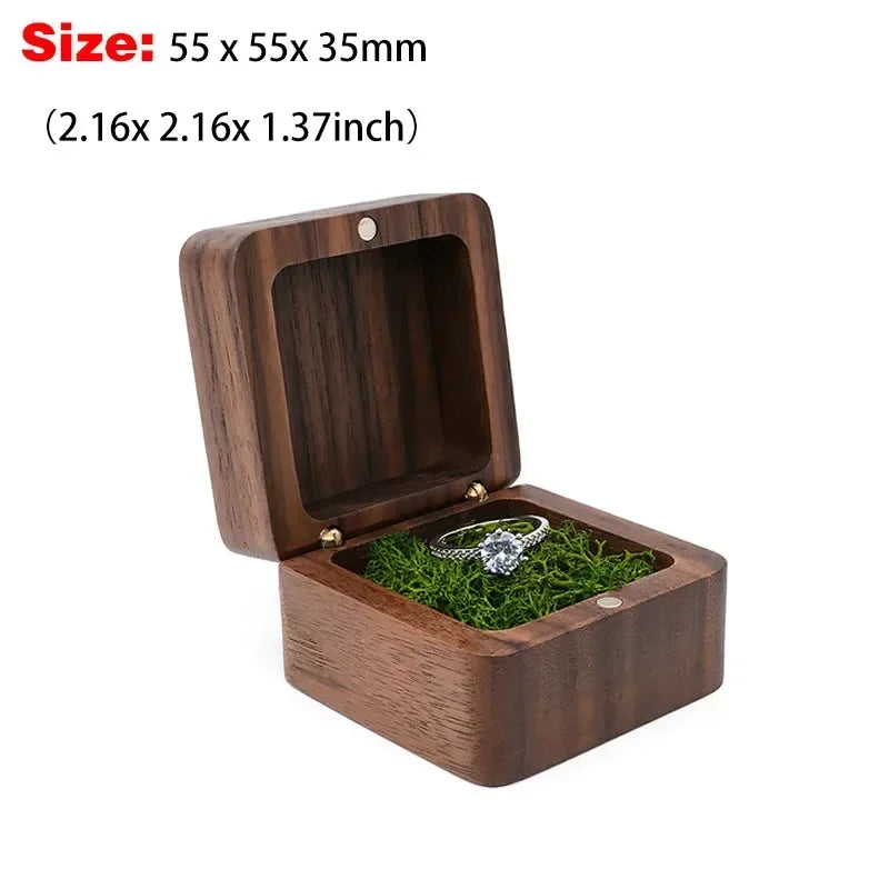 Personalized Walnut Wooden Ring Box - Custom Name Engagement & Wedding Anniversary Gift