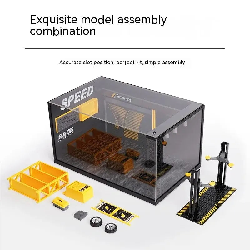 1:24 / 1:32 Scale Light-Up Parking Lot Toy – DIY Assembly Diecast Alloy Car Garage Scene for Display & Kids Gift