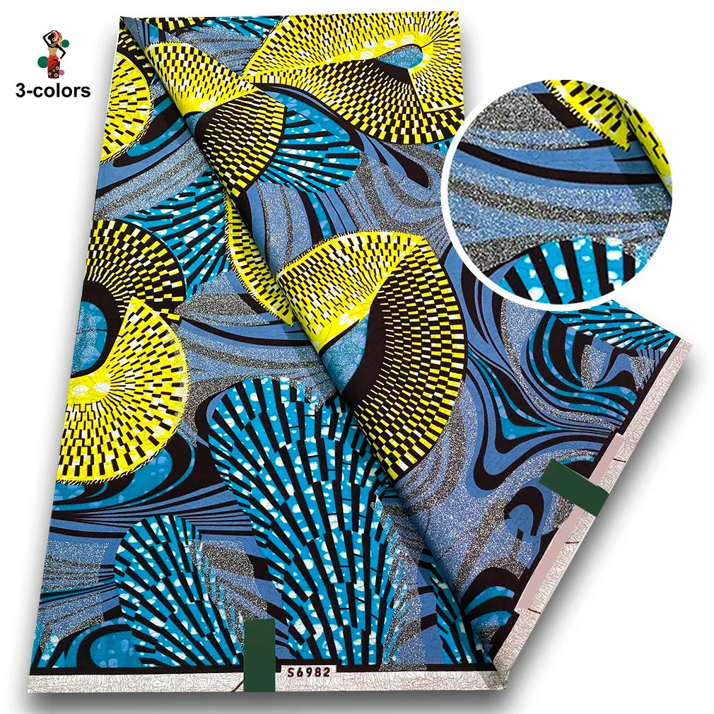 African Gold Print Wax Fabric - 100% Cotton Soft Nigerian Ankara Batik Pagne Material