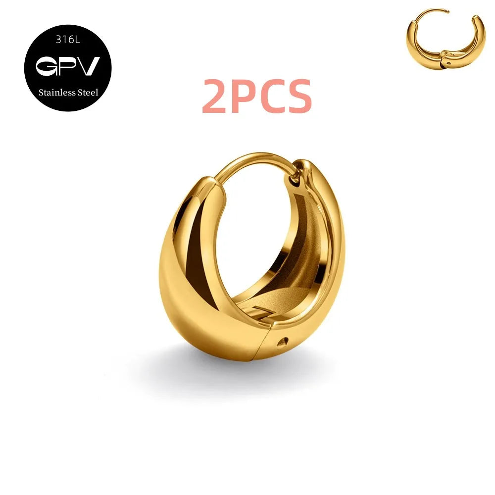 2PCS 316L Stainless Steel Earrings – Niche Design Perforated Luxury Jewelry for Women