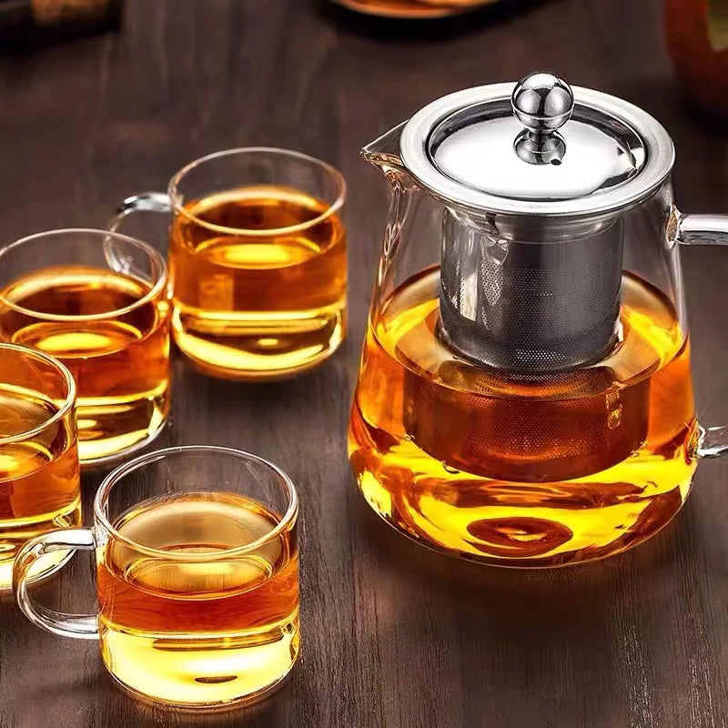 HMLOVE Heat Resistant Glass Teapot - Stainless Steel Tea Strainer Infuser, Kung Fu Teawear Set for Puer and Oolong Tea