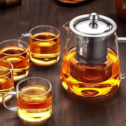 HMLOVE Heat Resistant Glass Teapot - Stainless Steel Tea Strainer Infuser, Kung Fu Teawear Set for Puer and Oolong Tea