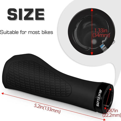 BUCKLOS Ergonomic MTB Handlebar Grips — Comfortable Soft Rubber Lock-On Bicycle Grips for Mountain Bikes