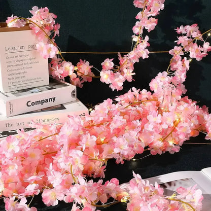 Cherry Blossom String Lights - 2M 20LED Artificial Flower Vine Garland for Weddings & Parties