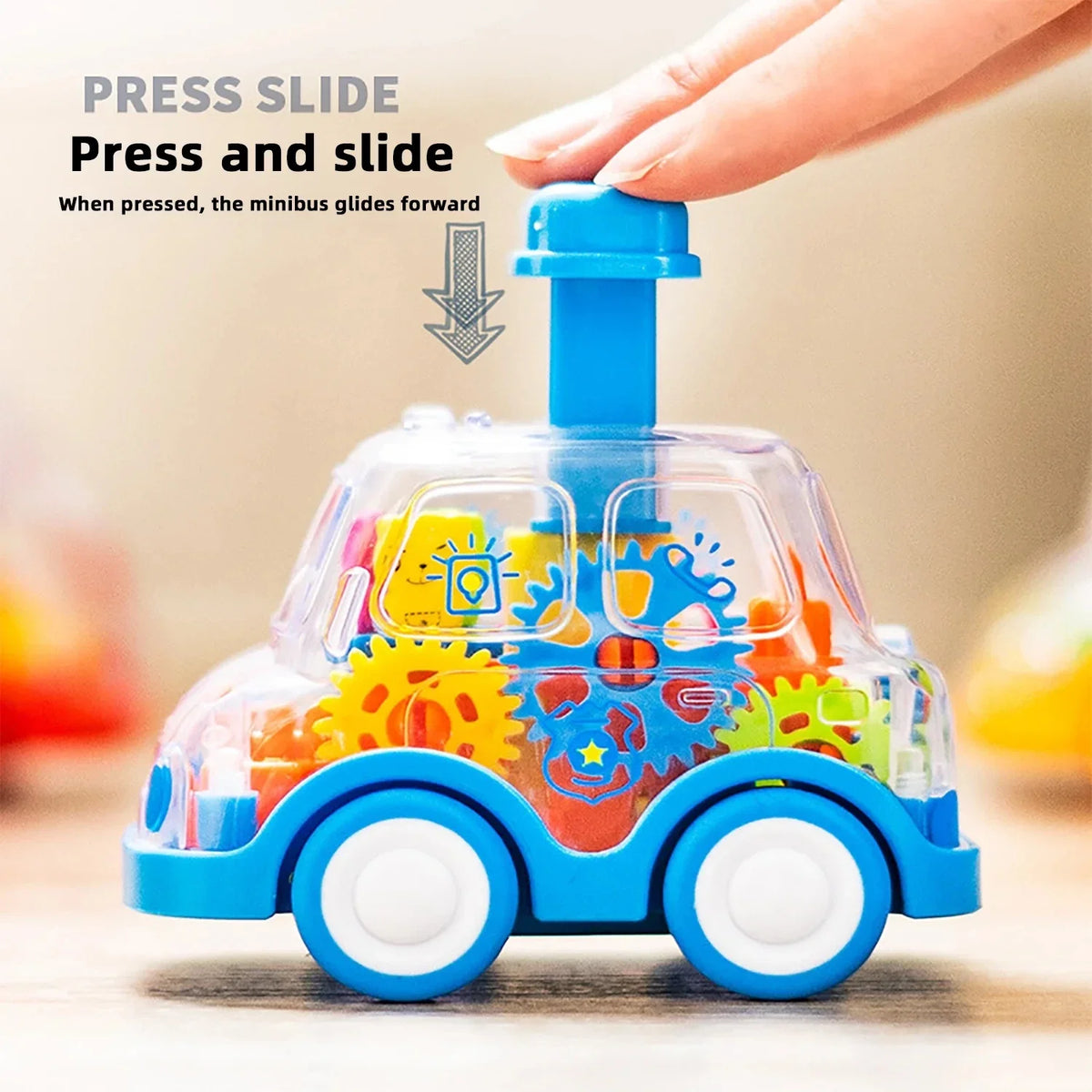 Baby Cartoon Gear Car Toy - Inertia Pull-Back Transparent Rebound Car for Kids’ Birthday Gifts