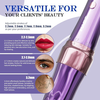 Mast P60 Wireless Tattoo Pen – Permanent Makeup Kit with 2 Batteries & 5 Adjustable Strokes for Eyebrows, Eyeliner & Lips