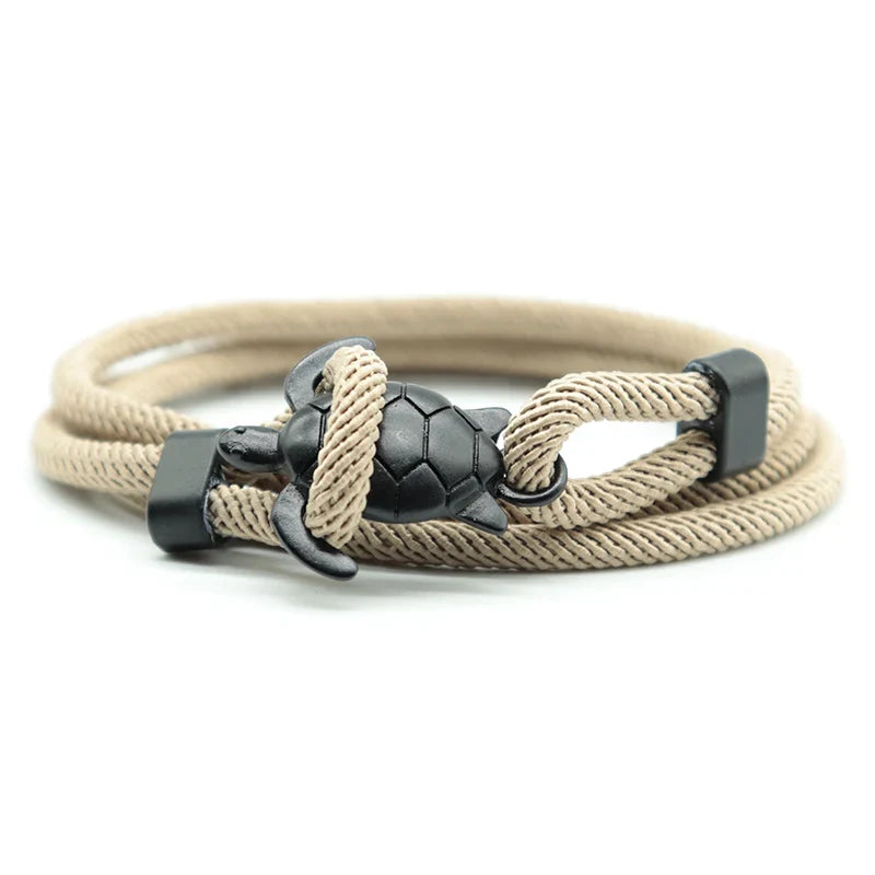 Multilayer 4mm Milan Rope Viking Bracelet - Charms of Whale Tail, Shark, Turtle, Manta Ray, Dolphin for Men
