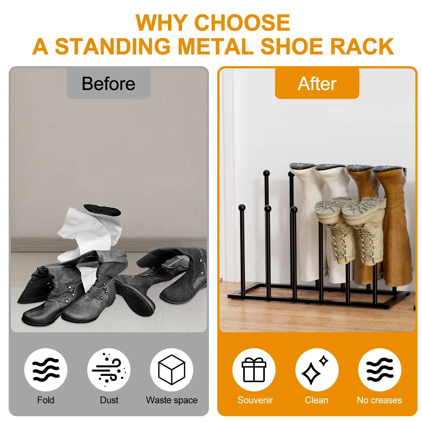 Free-Standing Metal Boot Rack Organizer – Removable Tall Boot Storage Holder, Multifunctional Home Boot Rack