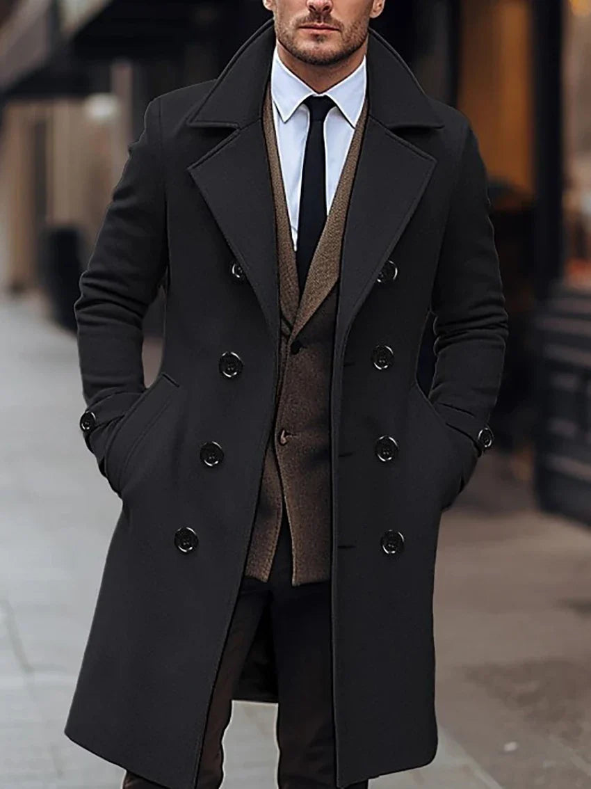 Men's Autumn & Winter Double-Breasted Casual Top Coat – Fashionable Mid-Length Coat for Men