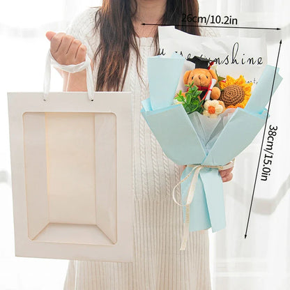 DIY Simulated Flower Bouquet – Crochet Sunflower Finished Product, Graduation, Doctoral, Valentine’s Day & Birthday Gift with Bear