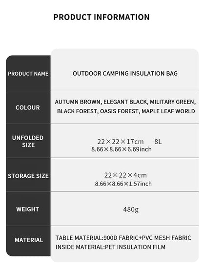 Camping Insulated Bowl & Cup Storage Bag – Outdoor Portable Lunch Bag, Available in Black, Brown, Army Green, and Camo
