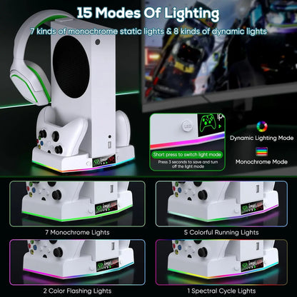 IPEGA Cooling Fan Stand for Xbox Series S – Controller Charging Dock with 15 RGB Lights, Headset Hook, and Charging Station