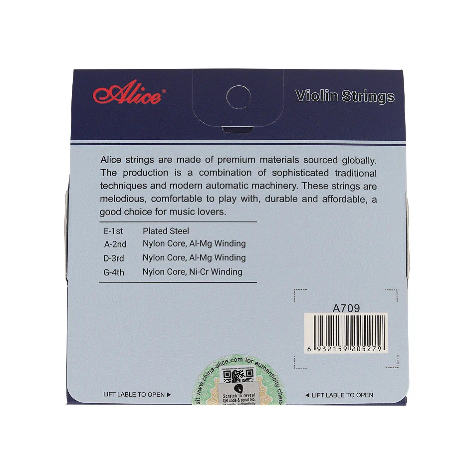 Alice A709 Violin Strings Set – Nylon Core Steel Strings with Al-Mg and Ni-Cr Winding for Professional Performance