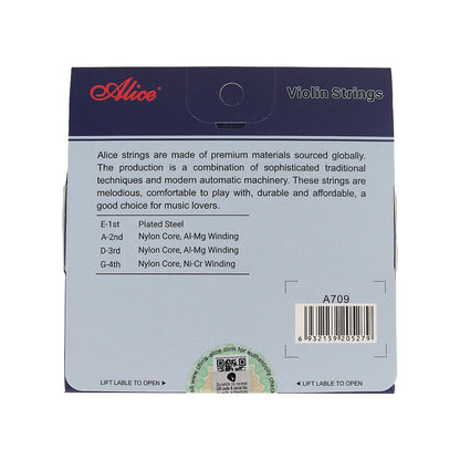 Alice A709 Violin Strings Set – Nylon Core Steel Strings with Al-Mg and Ni-Cr Winding for Professional Performance
