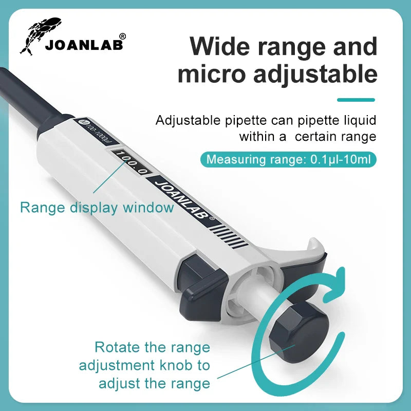 JOANLAB Digital Micropipette — Automatic Adjustable Plastic Pipette for Laboratory & Chemistry Experiments, Includes Pipette Tips
