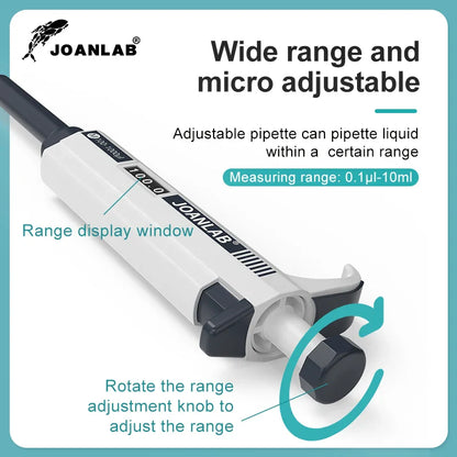 JOANLAB Digital Micropipette — Automatic Adjustable Plastic Pipette for Laboratory & Chemistry Experiments, Includes Pipette Tips