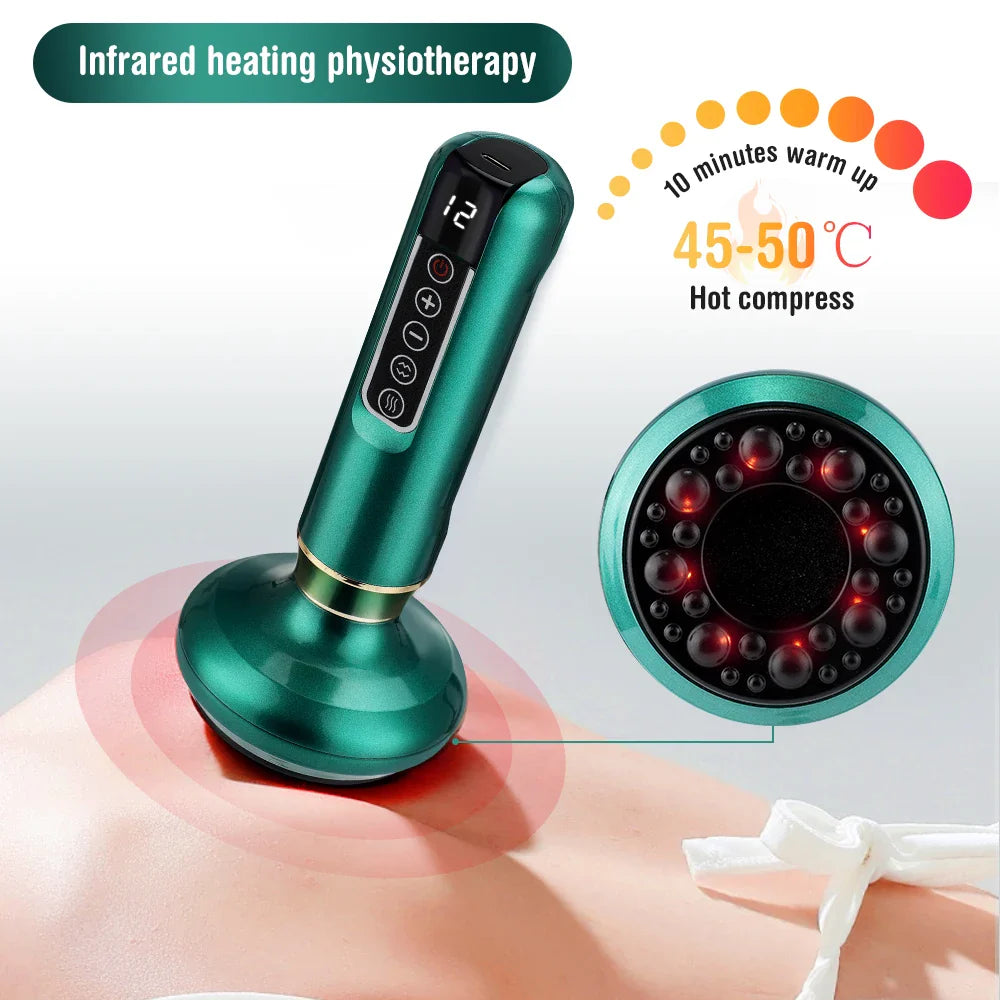 12/6 Levels Intelligent Vacuum Cupping Massager – Negative Pressure Heating Wireless Scraping Apparatus for Meridian Relaxation