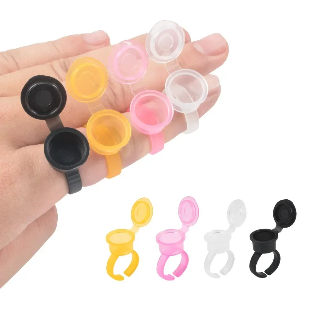 50PCS Tattoo Ink Ring Cups with Lid – Pigment Holder Containers for Eyelash Extension, Microblading & Permanent Makeup