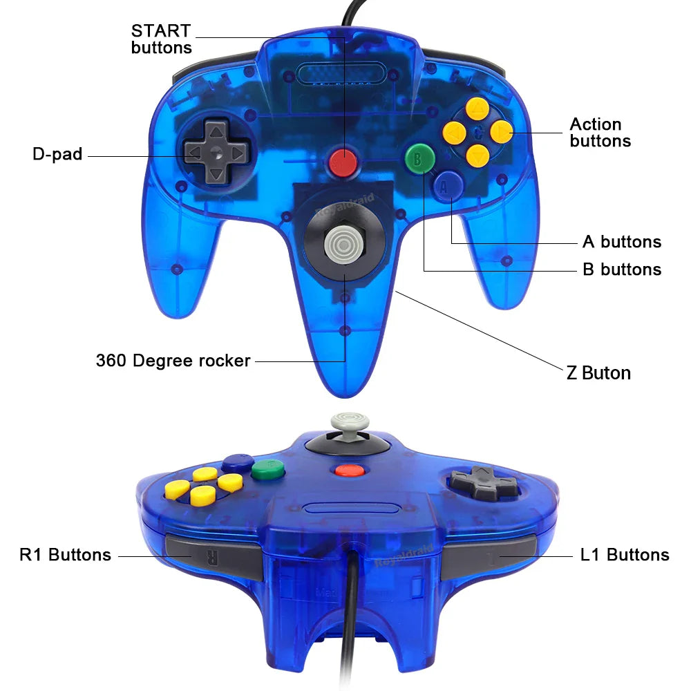 2PCS Wired Gamepad for N64 – Classic Retro Joystick Controllers for Nintendo 64 Gaming Accessories