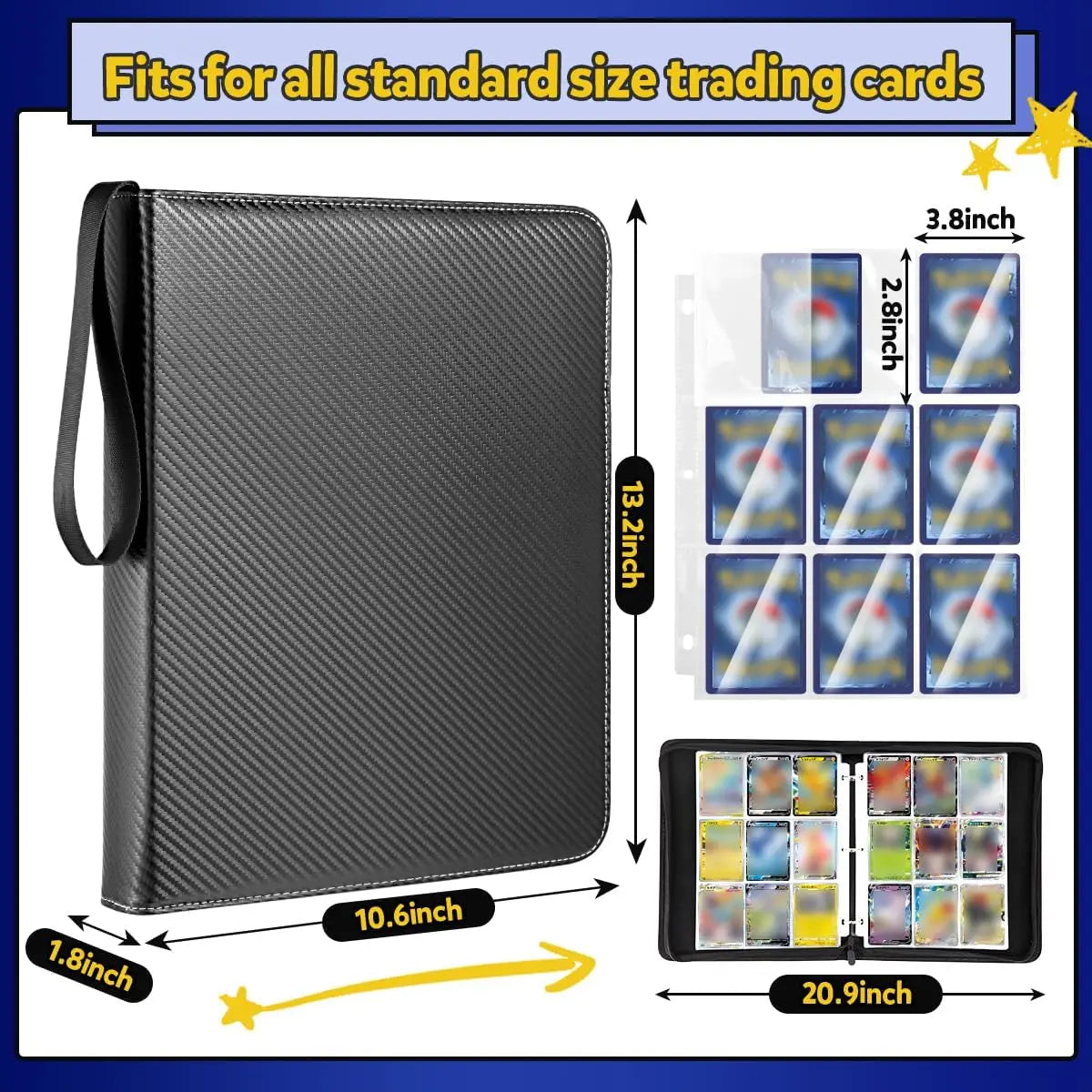 900 Pocket Card Binder Sleeves with Zipper, Double-Sided Card Holder Case for TCG CCG Storage (Black)