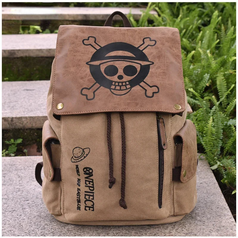 One Piece & Naruto Anime Canvas Backpack — School Shoulder Bag for Primary & Secondary Students, Gift Idea