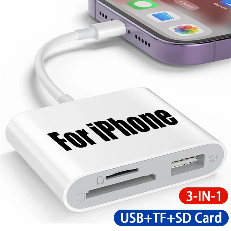3 in 1 SD Card Reader for iPhone 14/13/12/11/15 Pro Max - Micro SD Memory Card Reader USB Adapter OTG for iPhone and iPad