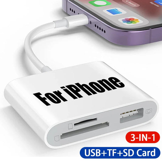 3 in 1 SD Card Reader for iPhone 14/13/12/11/15 Pro Max - Micro SD Memory Card Reader USB Adapter OTG for iPhone and iPad