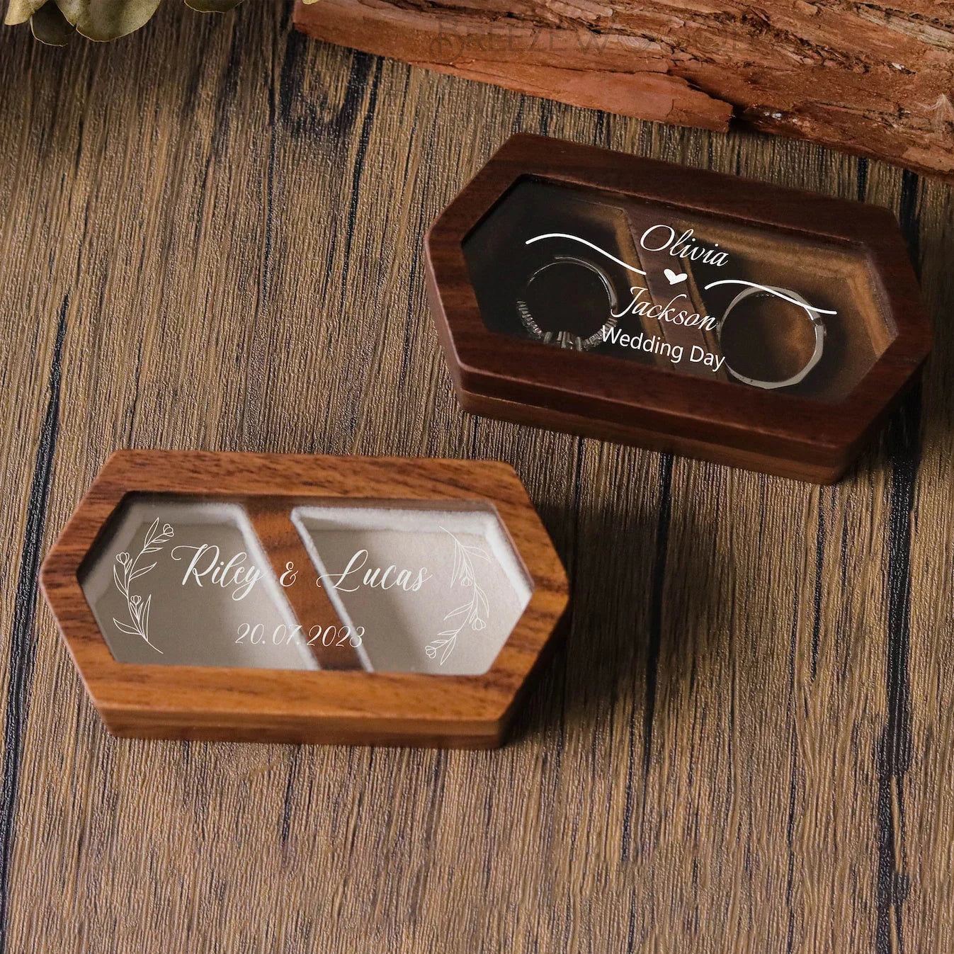 Personalized Walnut Wooden Ring Box - Custom Engraved Engagement & Wedding Ring Holder Gift for Couples, Brides & Grooms