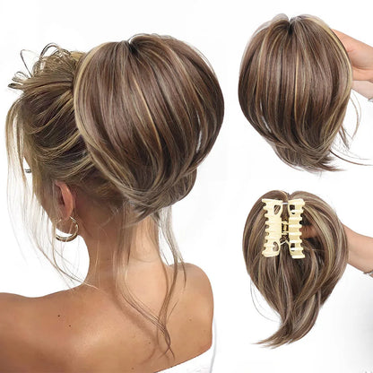 Messy Bun Hair Piece – Claw Clip-in Short Straight Ponytail Extension, Tousled Updo Bun for Women & Girls