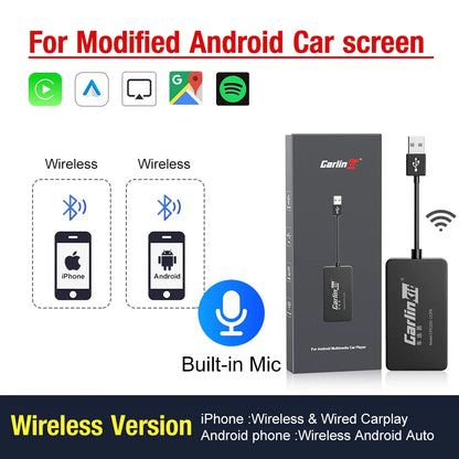 Carlinkit Wireless CarPlay Activator & Android Auto Wired USB Dongle AI Box with Bluetooth Charger & MirrorLink for Android Radio