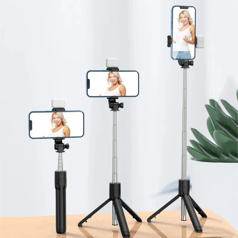 All-in-One Expandable iPhone Tripod Selfie Stick – Portable with Detachable Bluetooth Remote, Compatible with Smartphones