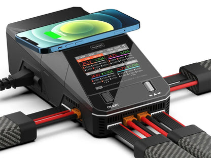 ToolkitRC Q6AC Charger — AC 400W/DC 1000W 4CH with USB A/Type-C, LiPo 1-6S, NiMH 1-16S, PB 1-10S, IPS Display