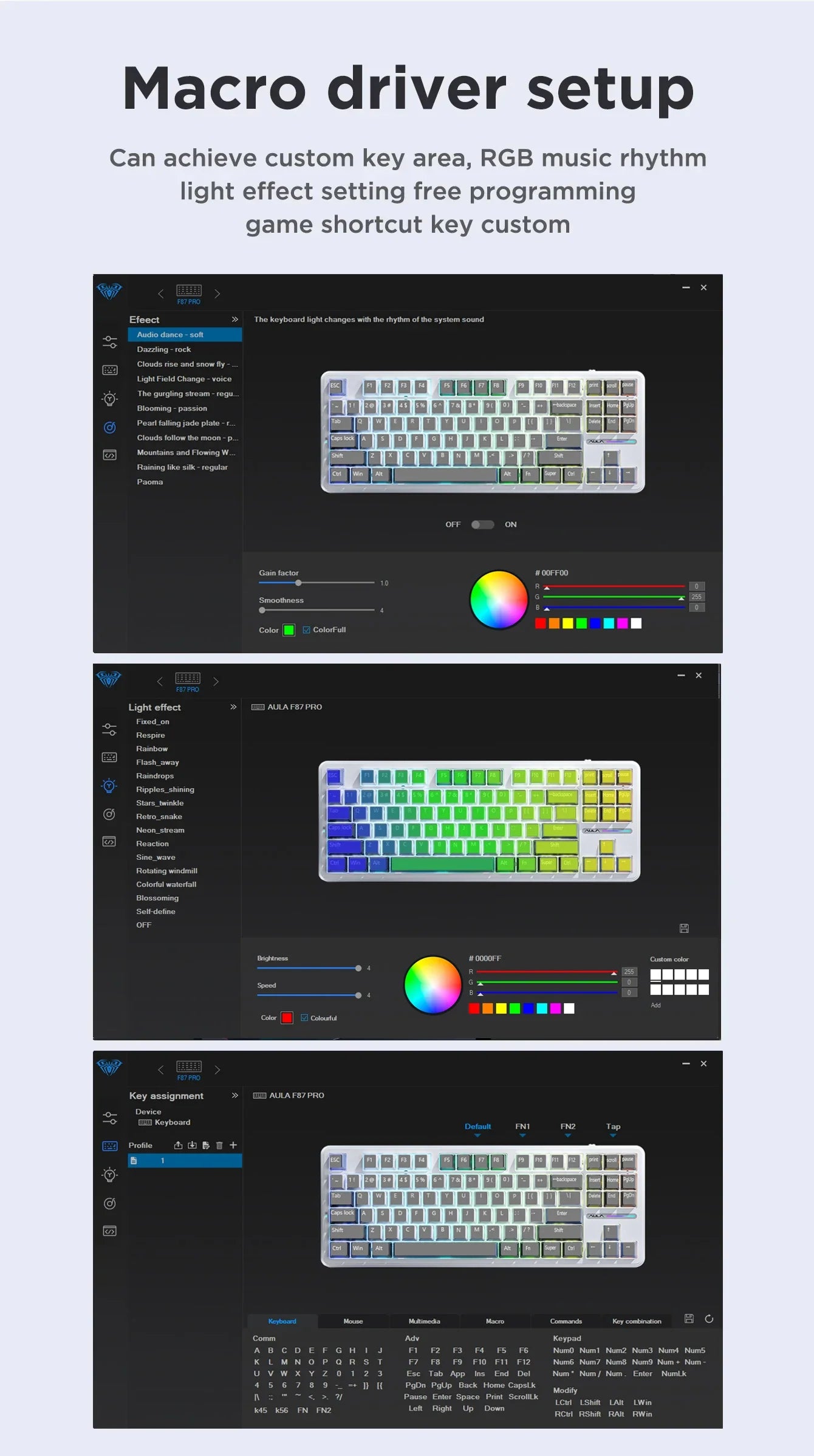 AULA F87 Pro Tri-Mode Mechanical Keyboard – 2.4G/USB/Bluetooth, 87-Key, 5-Layer Silencing, Ideal for Gaming & Typing