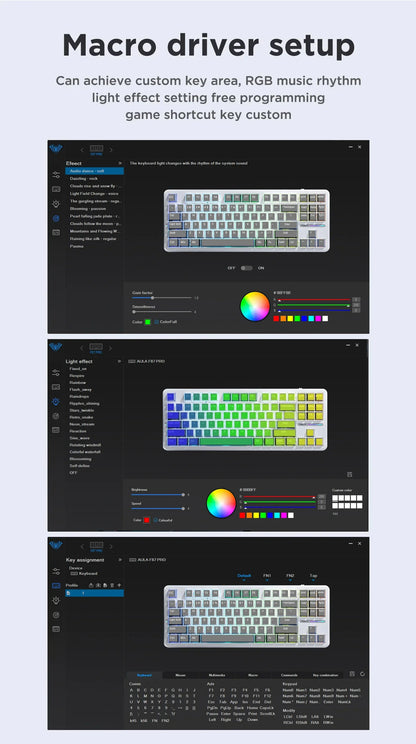 AULA F87 Pro Tri-Mode Mechanical Keyboard – 2.4G/USB/Bluetooth, 87-Key, 5-Layer Silencing, Ideal for Gaming & Typing