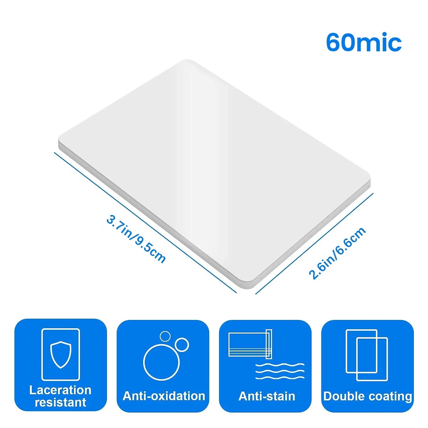 100 Pack Clear Thermal Laminating Sheets — 2.6x3.7 Inch 60Mic Waterproof Film for Business Cards & Office Use