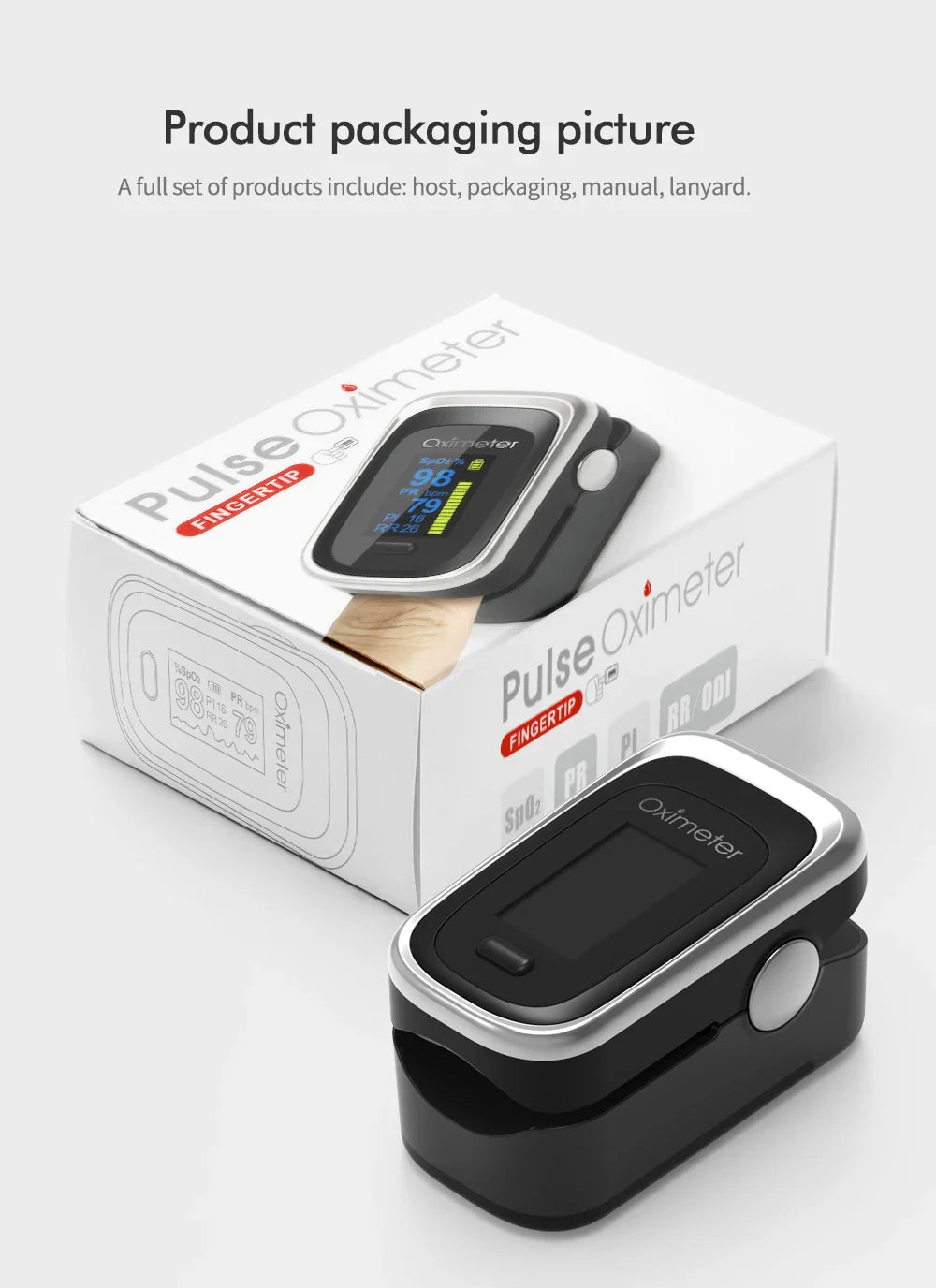 KIUZOU Finger Pulse Oximeter – SPO2, PR, PI, RR Blood Oxygen Saturation and Heart Rate Monitor with OLED Display