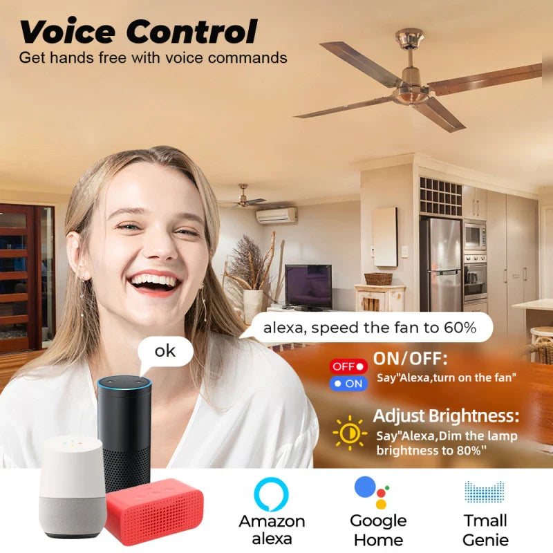 Tuya WiFi Mini Smart Fan Speed Controller – DIY Ceiling Fan Switch, Remote & Voice Control, Alexa & Google Home Compatible