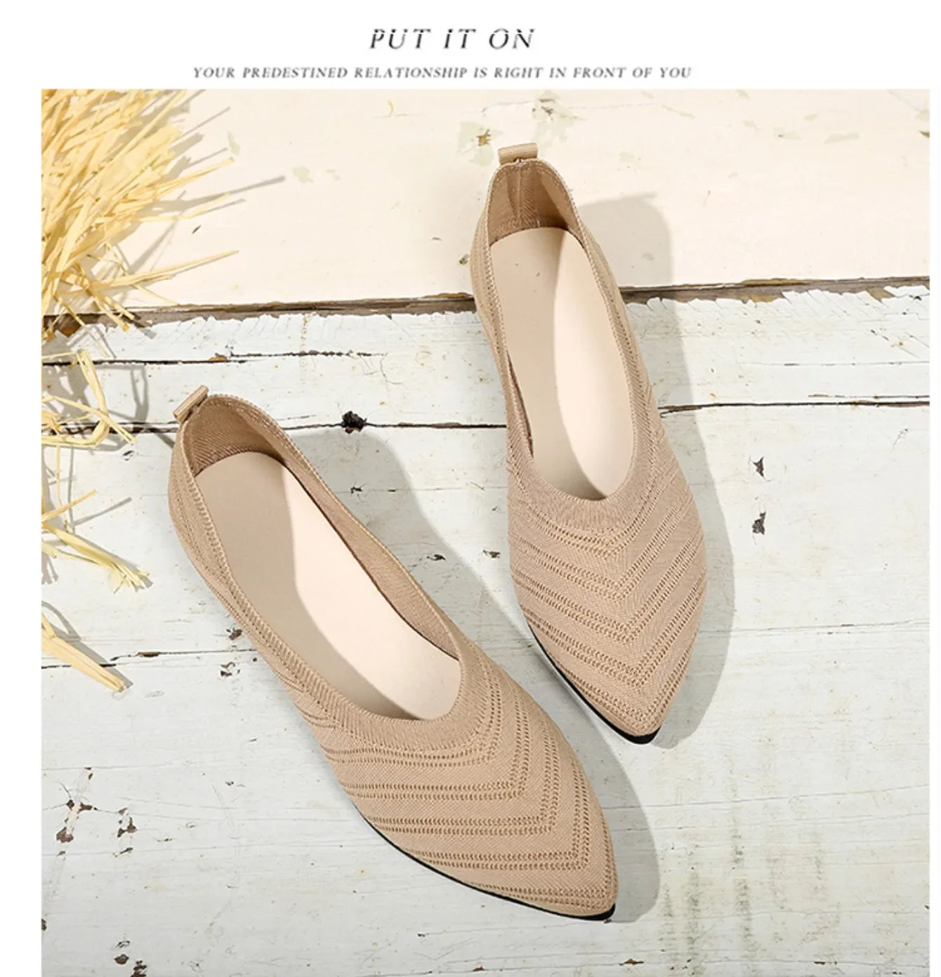 Women’s Solid Color Pointed Toe Knitted Slip-On Flats – Casual Breathable Ballet Loafers