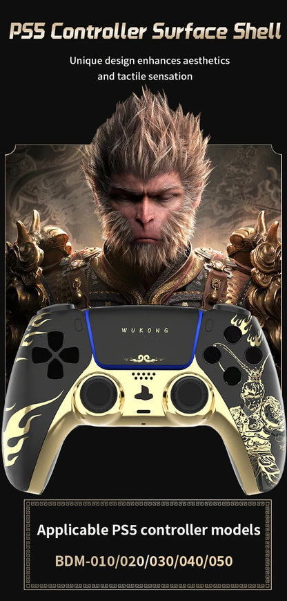 PS5 Controller Case — Limited Edition Gold Wukong Touchpad Front & Backplate Replacement Cover for BDM-010 Gamepad