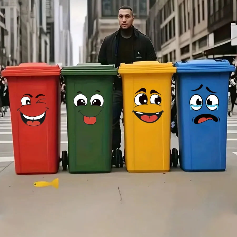 4-Sheet Cartoon Face Stickers - Self-Adhesive Decor for Trash Cans, Toilets & Home Surfaces