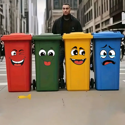 4-Sheet Cartoon Face Stickers - Self-Adhesive Decor for Trash Cans, Toilets & Home Surfaces