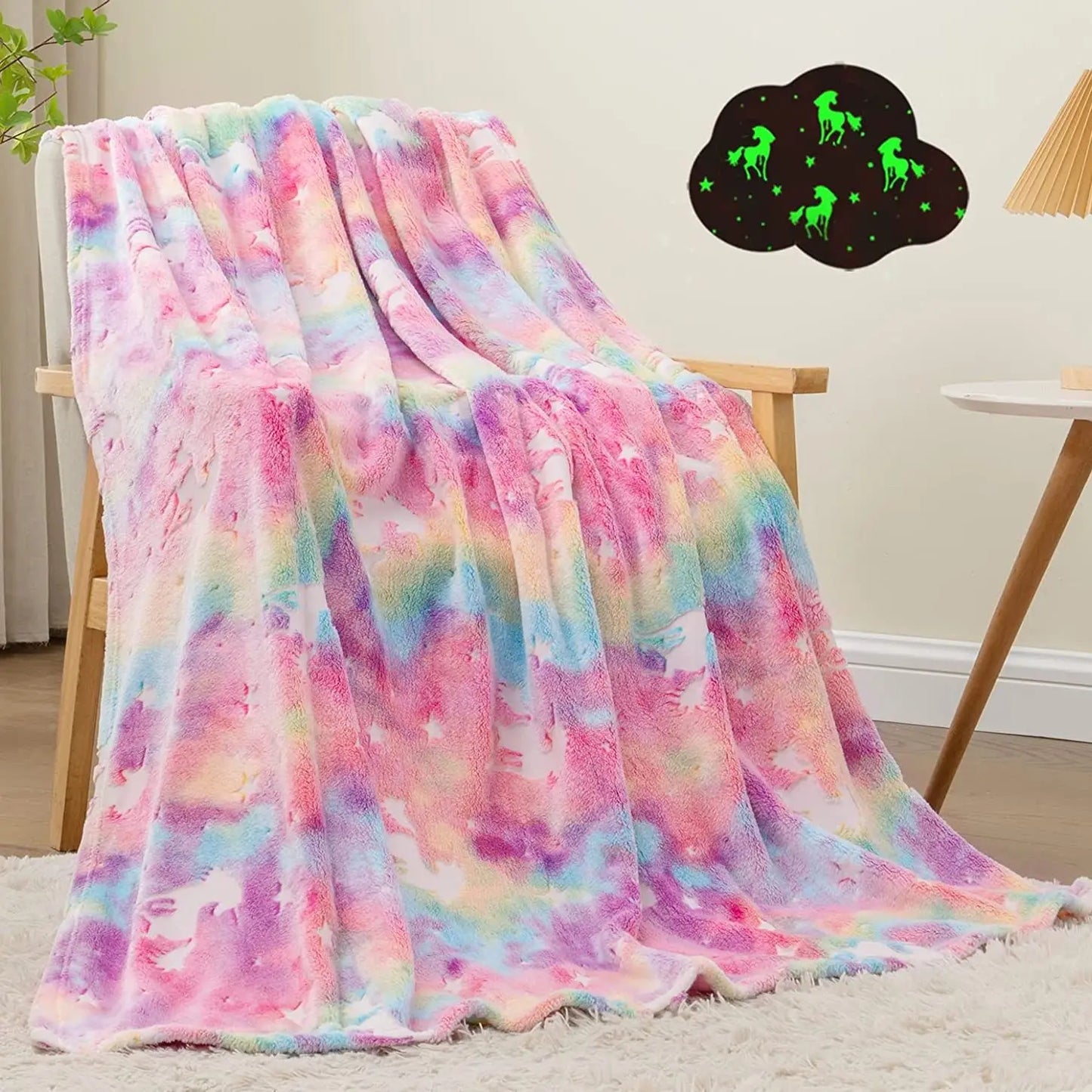 Glow-in-the-Dark Unicorn Blanket for Girls – Soft Pink Fleece Throw, Perfect Christmas & Birthday Gift for Toddlers and Kids